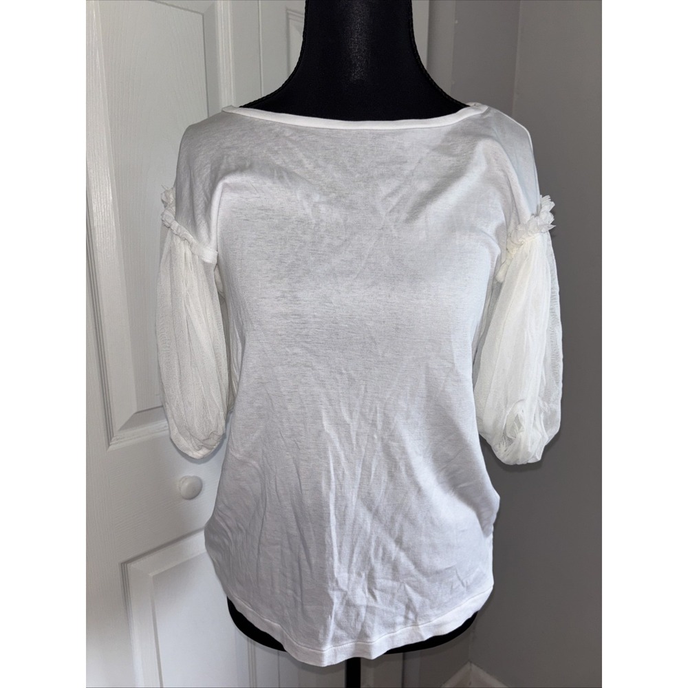 ANTIPAST Artisans Gift White Cotton SS Top with Sheer Puff Ruffle Sleeves S/M - Picture 1 of 7